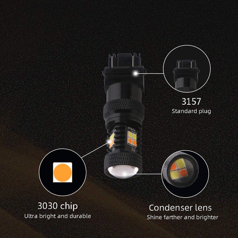 GLL 3157 3057 3357 4157 Amber/White Switchback Turn Signal LED Light Bulbs and Parking Lights Daytime Running Lights Applicable ck (Pack of 2) - Image 5